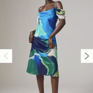 Elegant Asymmetrical Dress in Blue and Green